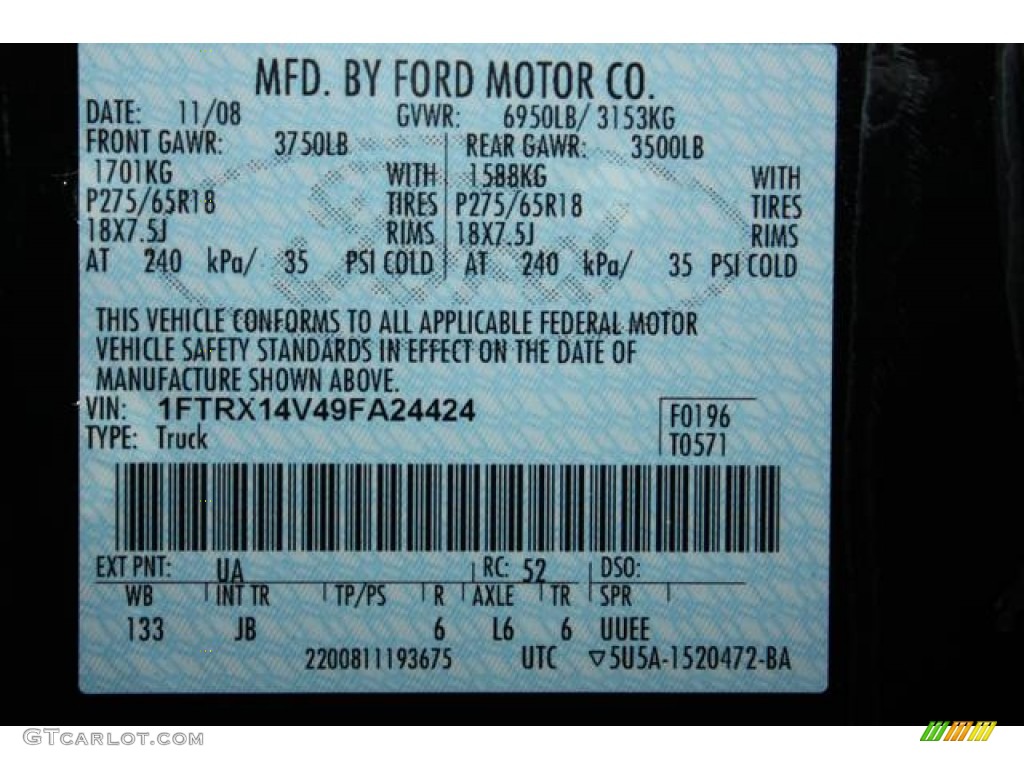 2009 F150 Color Code UA for Black Photo #61751639