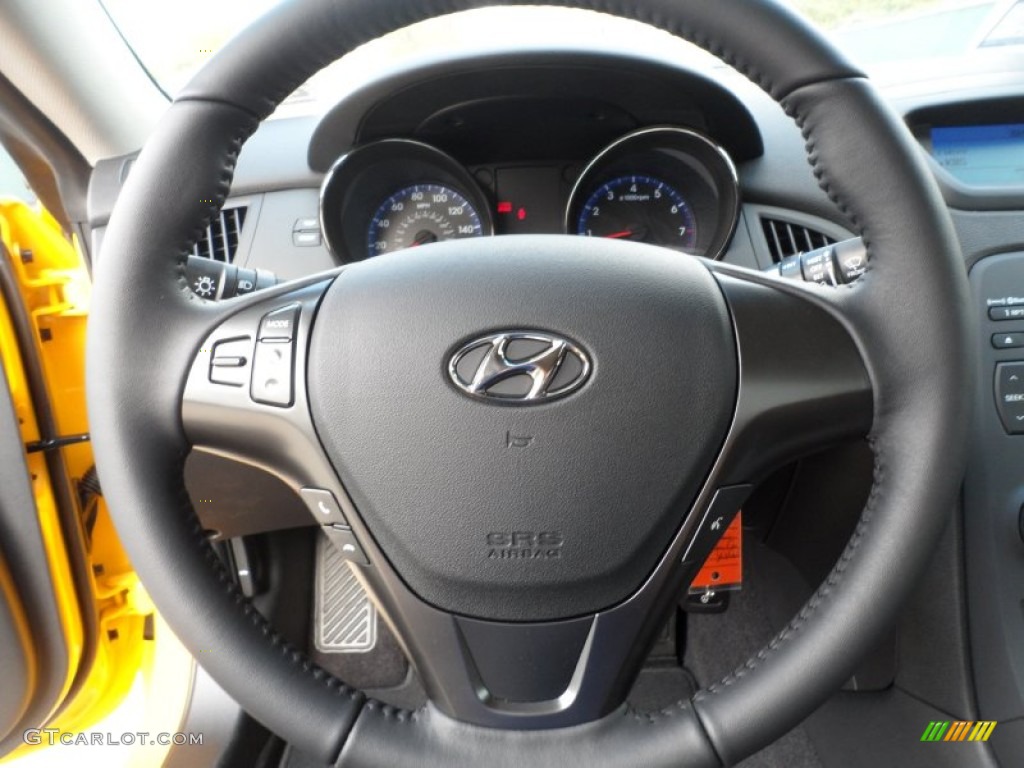2012 Hyundai Genesis Coupe 3.8 R-Spec Black Leather/Red Cloth Steering Wheel Photo #61751965