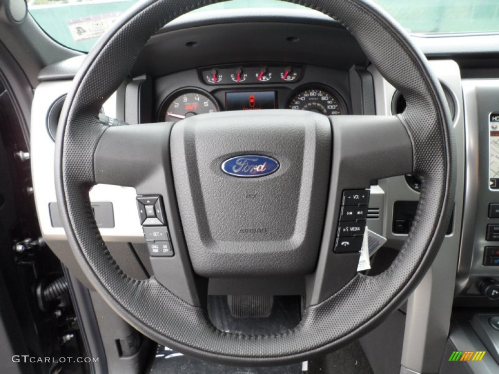 2012 Ford F150 SVT Raptor SuperCrew 4x4 Raptor Black Leather/Cloth Steering Wheel Photo #61753268