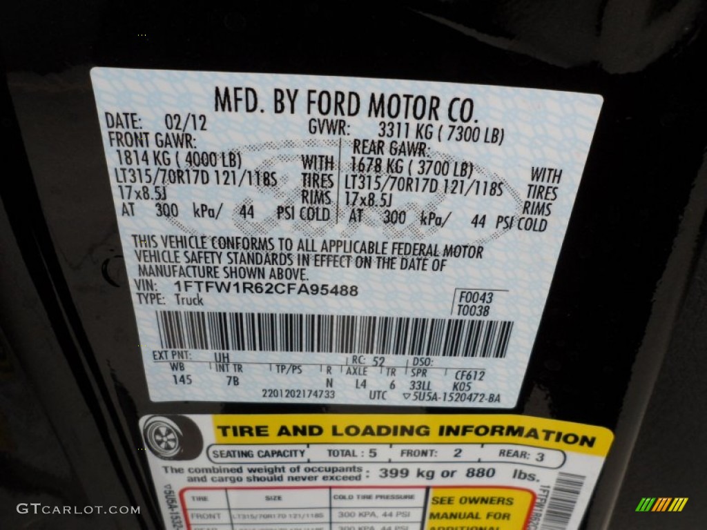 2012 F150 Color Code UH for Tuxedo Black Metallic Photo #61753283