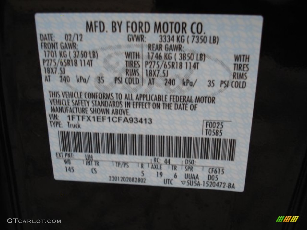 2012 F150 Color Code UH for Tuxedo Black Metallic Photo #61756454