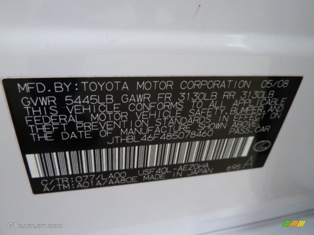 2008 LS Color Code 077 for Starfire White Pearl Photo #61756871