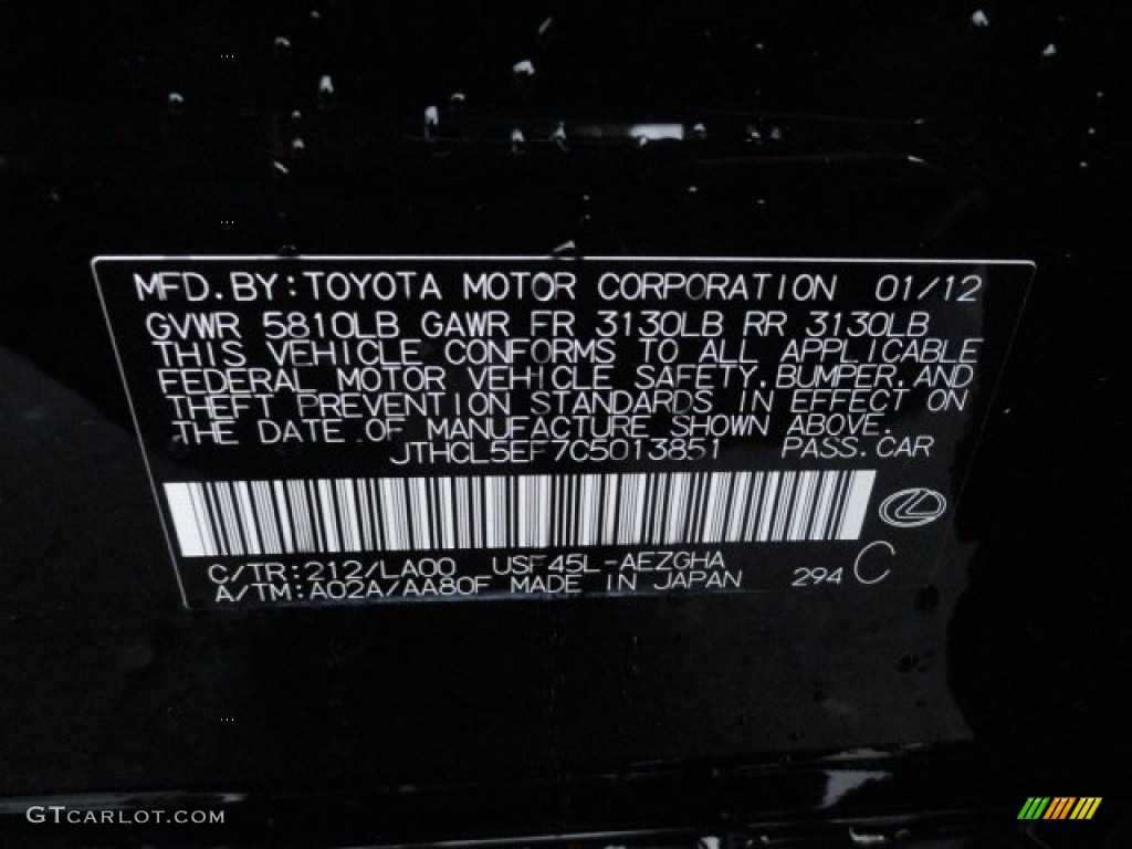 2012 LS Color Code 212 for Obsidian Black Photo #61757519
