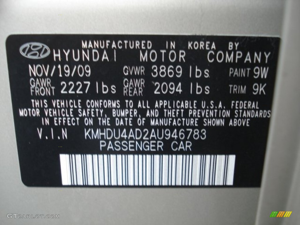 2010 Elantra Color Code 9W for Laguna Sand Photo #61758344
