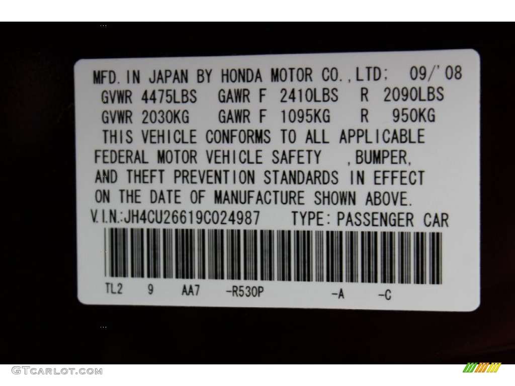 2009 TSX Color Code R530P for Basque Red Pearl Photo #61764830