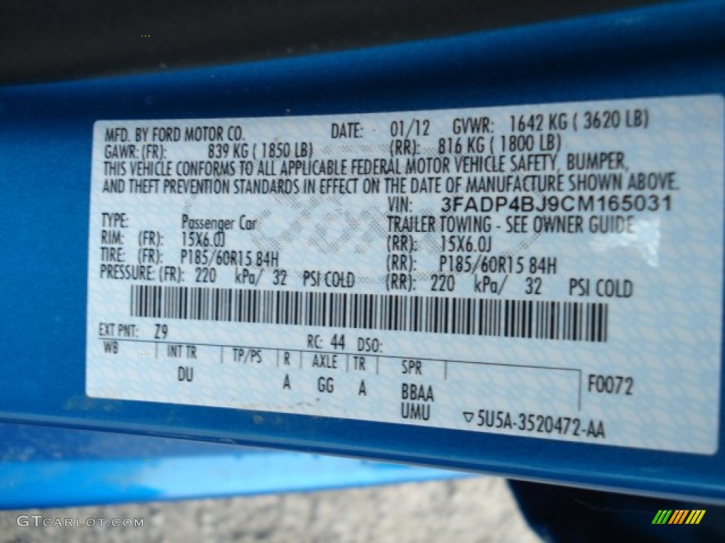 2012 Fiesta Color Code Z9 for Blue Candy Metallic Photo #61774664