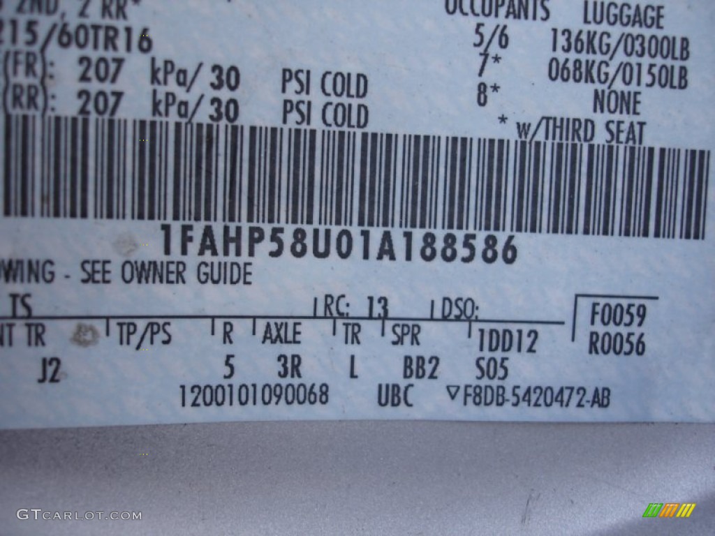 2001 Ford Taurus SES Wagon Color Code Photos