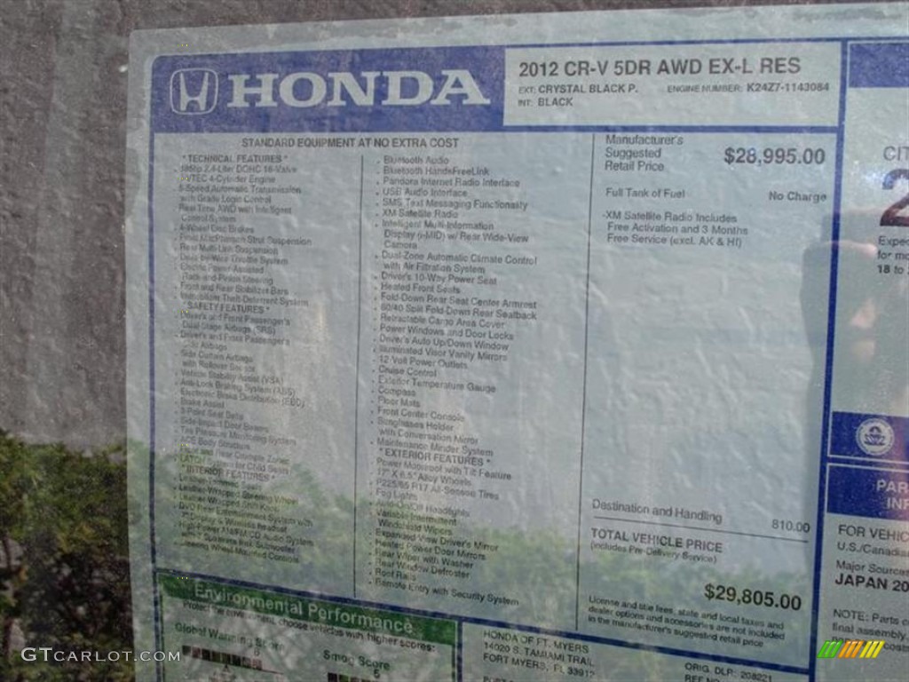 2012 CR-V EX-L 4WD - Crystal Black Pearl / Black photo #9