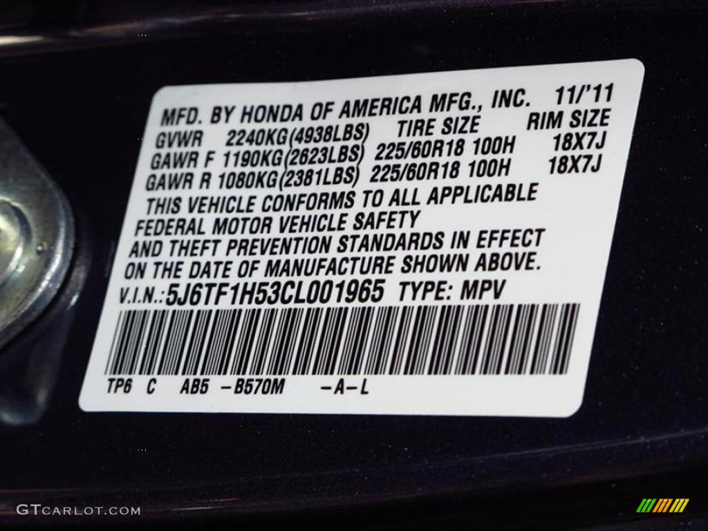 2012 Accord Color Code B570M for Twilight Blue Metallic Photo #61784831