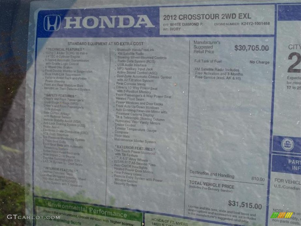 2012 Honda Accord Crosstour EX-L Window Sticker Photo #61784912
