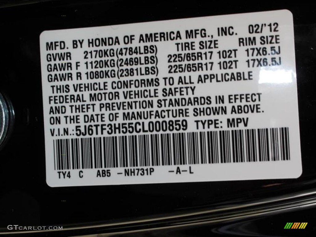 2012 Accord Color Code NH731P for Crystal Black Pearl Photo #61785038