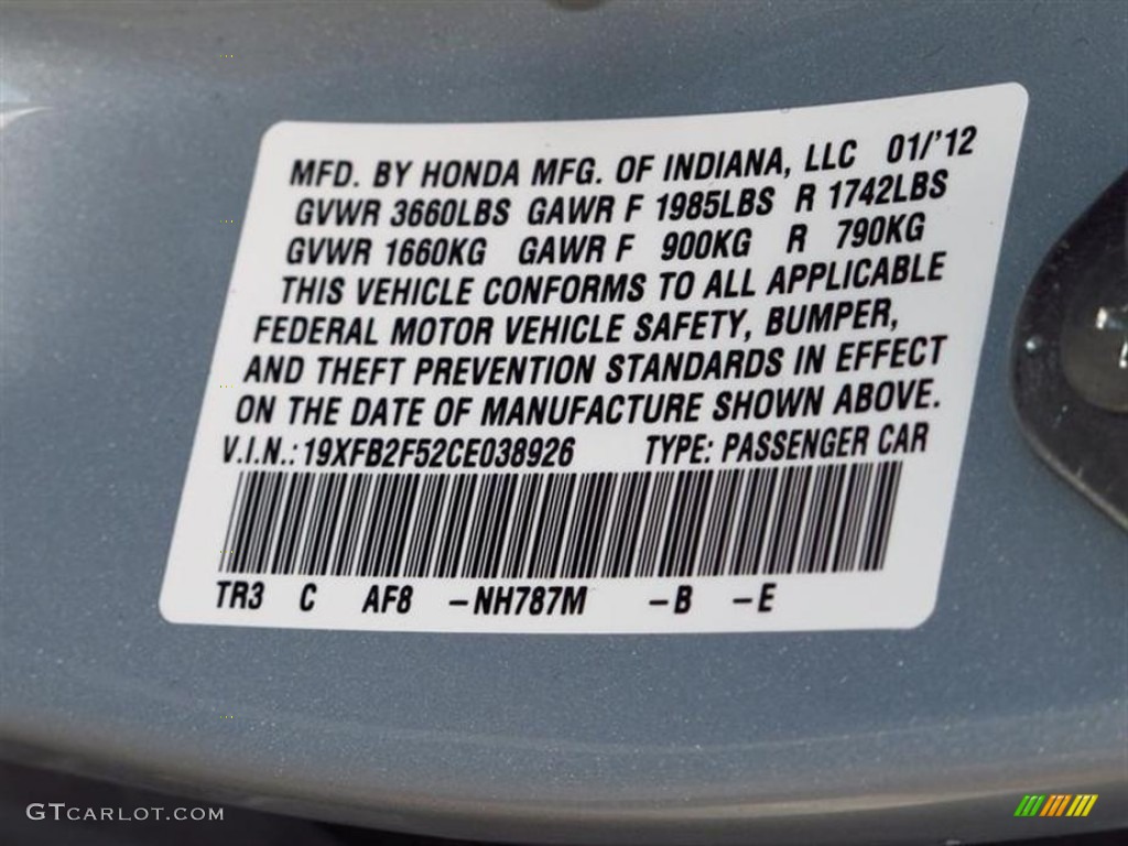 2012 Civic Color Code NH787M for Cool Mist Metallic Photo #61785743