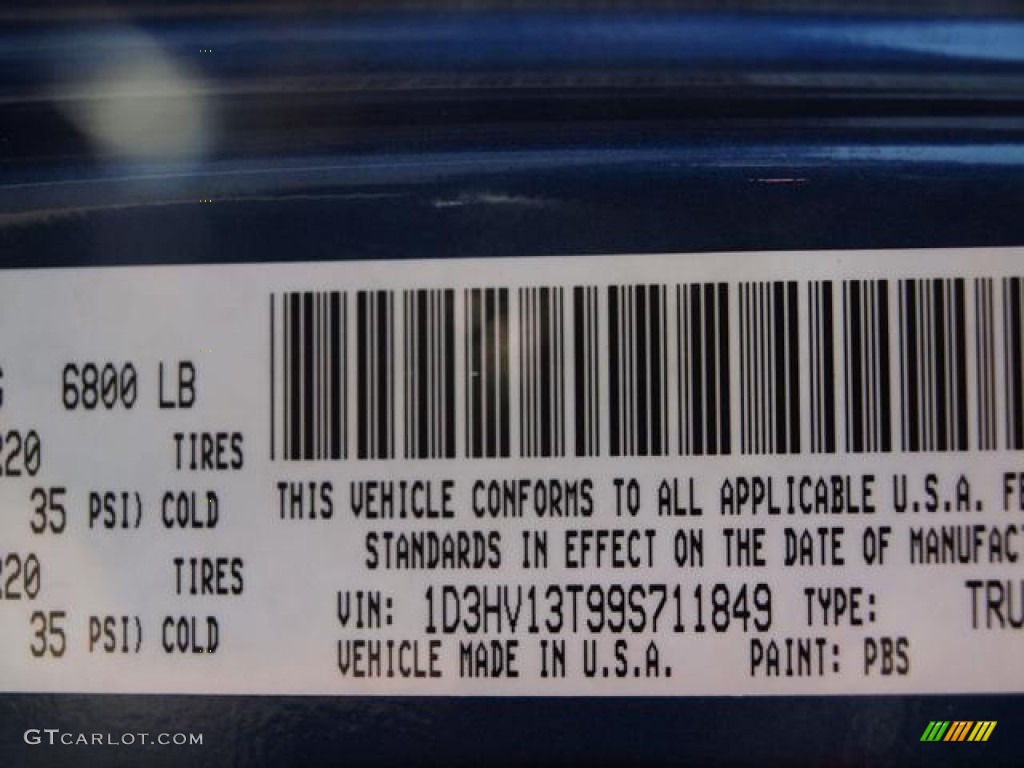 2009 Ram 1500 Color Code PBS for Deep Water Blue Pearl Photo #61786811