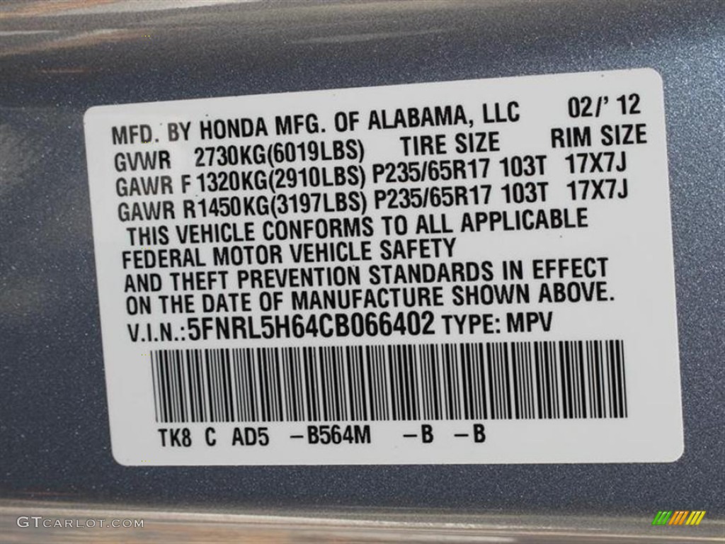 2012 Odyssey Color Code B564M for Celestial Blue Metallic Photo #61787555