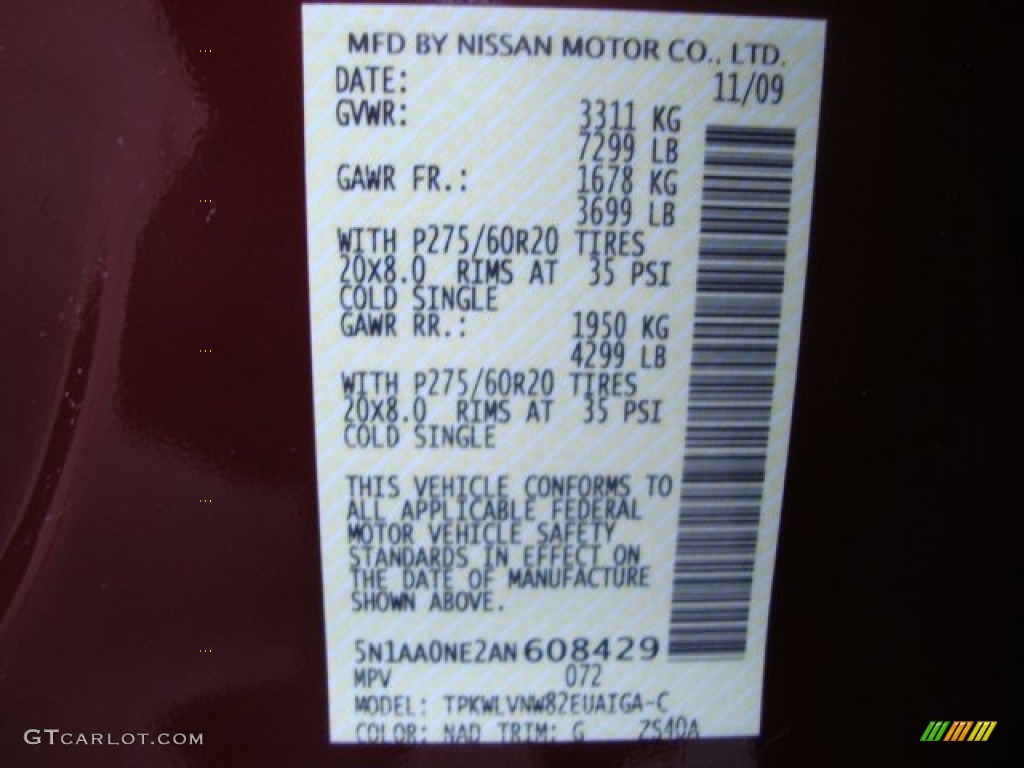 2010 Armada Color Code NAD for Tuscan Sun Red Pearl Photo #61788200