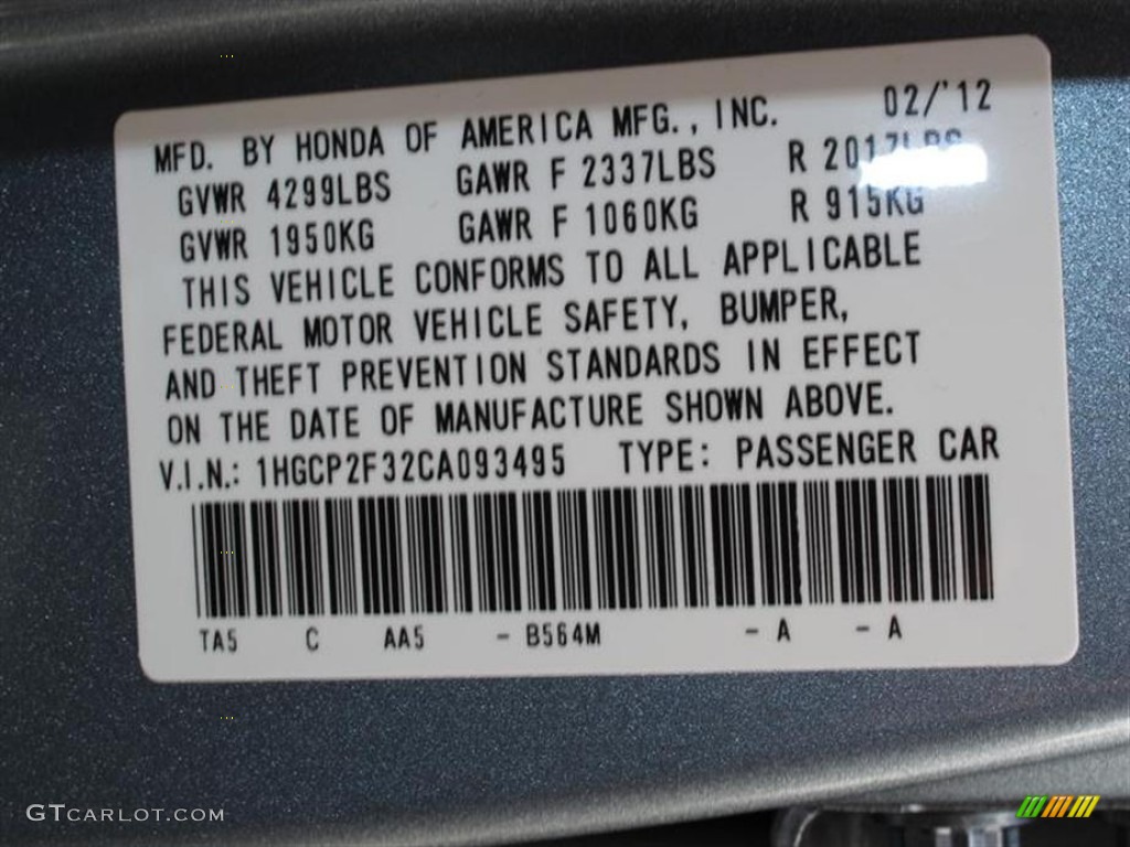 2012 Accord Color Code B564M for Celestial Blue Metallic Photo #61790348