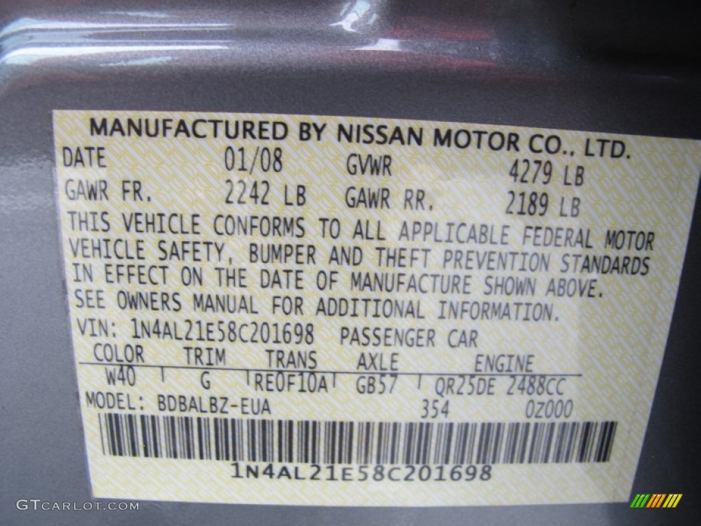 2008 Altima Color Code W40 for Precision Gray Metallic Photo #61797079