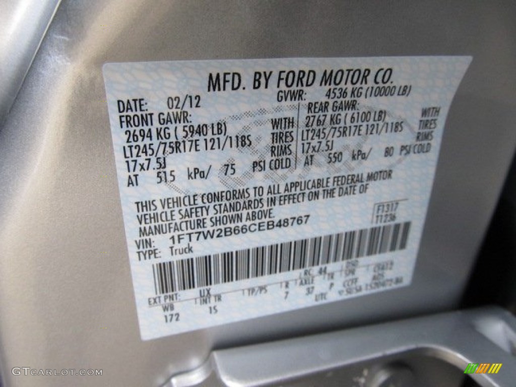 2012 Ford F250 Super Duty XL Crew Cab 4x4 Color Code Photos
