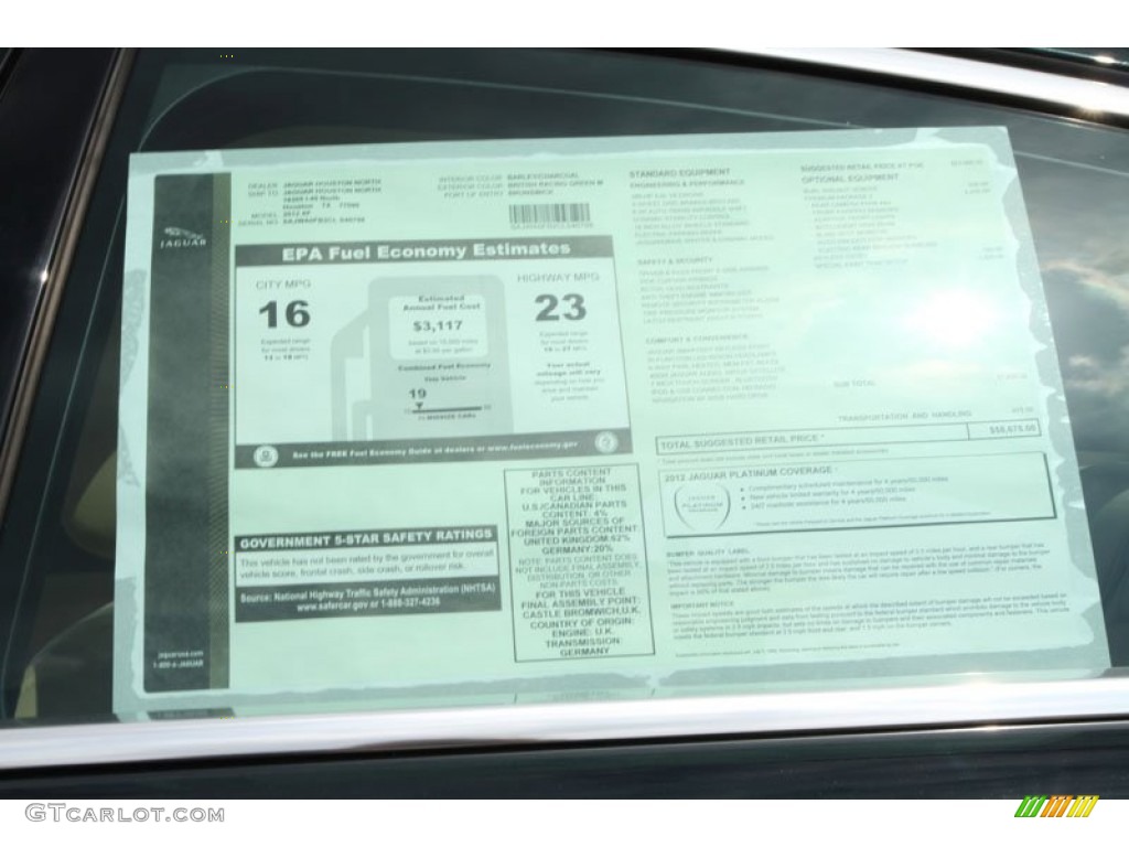 2012 Jaguar XF Standard XF Model Window Sticker Photo #61805600