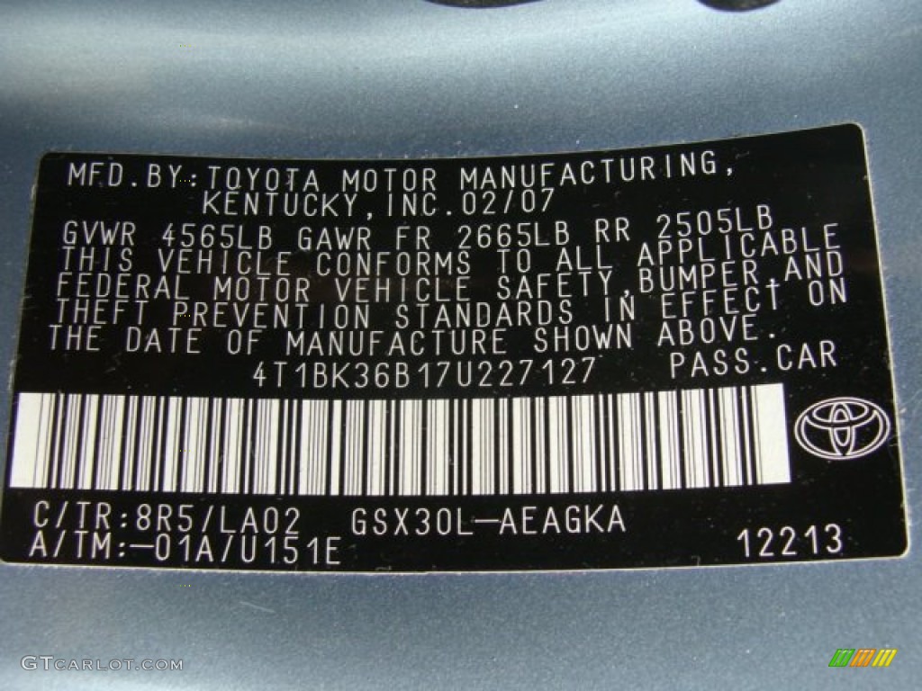 2007 Avalon Color Code 8R5 for Blue Mirage Metallic Photo #61806548