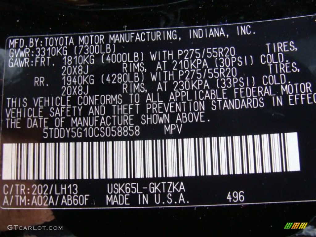 2012 Sequoia Color Code 202 for Black Photo #61807982