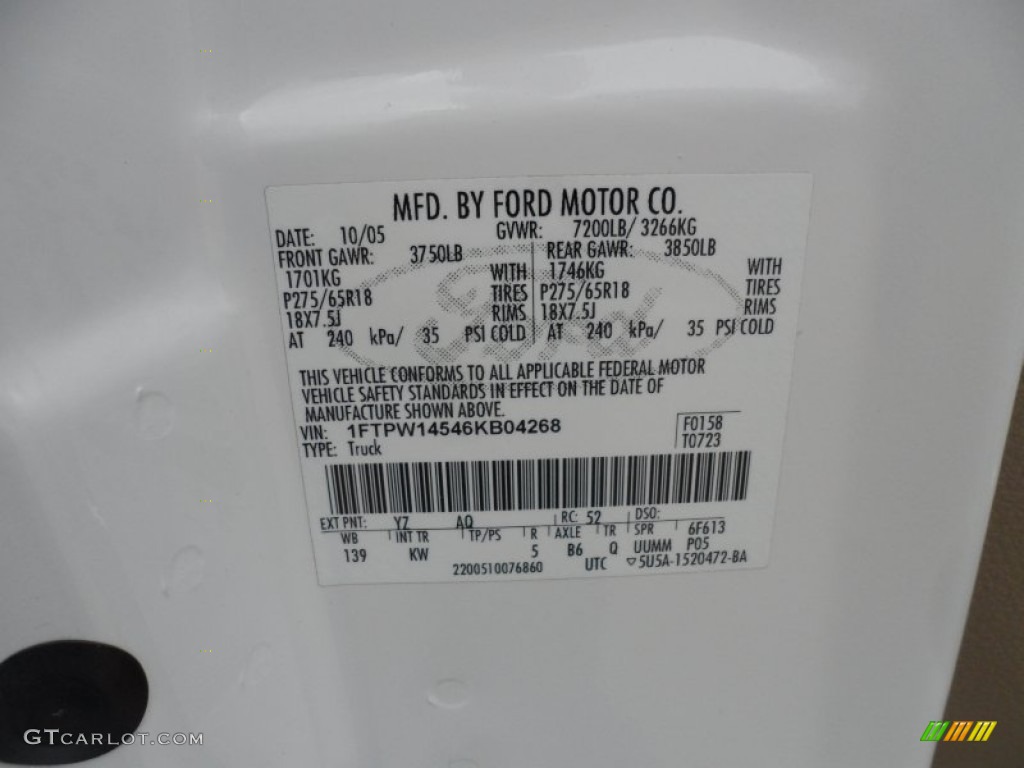 2006 F150 Color Code YZ for Oxford White Photo #61810748
