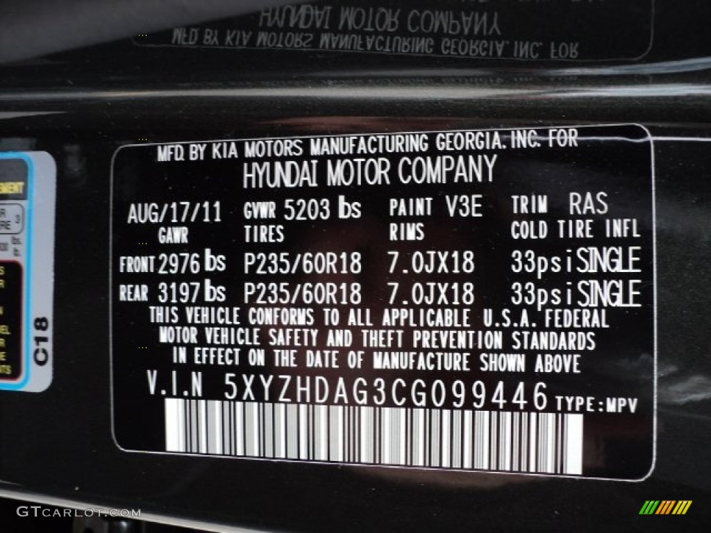 2012 Santa Fe Color Code V3E for Black Forest Green Photo #61813820