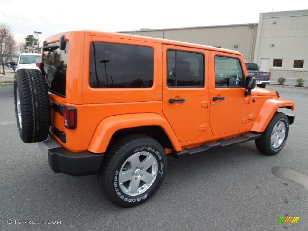 2012 Wrangler Unlimited Sahara 4x4 - Crush Orange / Black photo #3