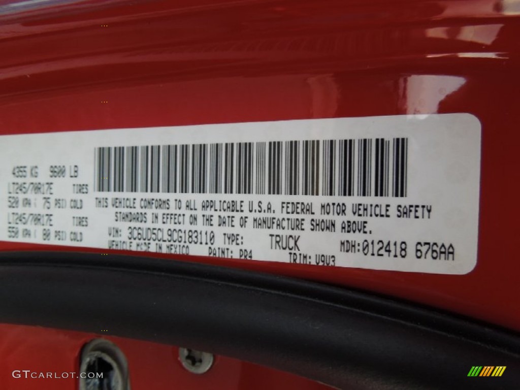 2012 Ram 2500 HD Color Code PR4 for Flame Red Photo #61820165