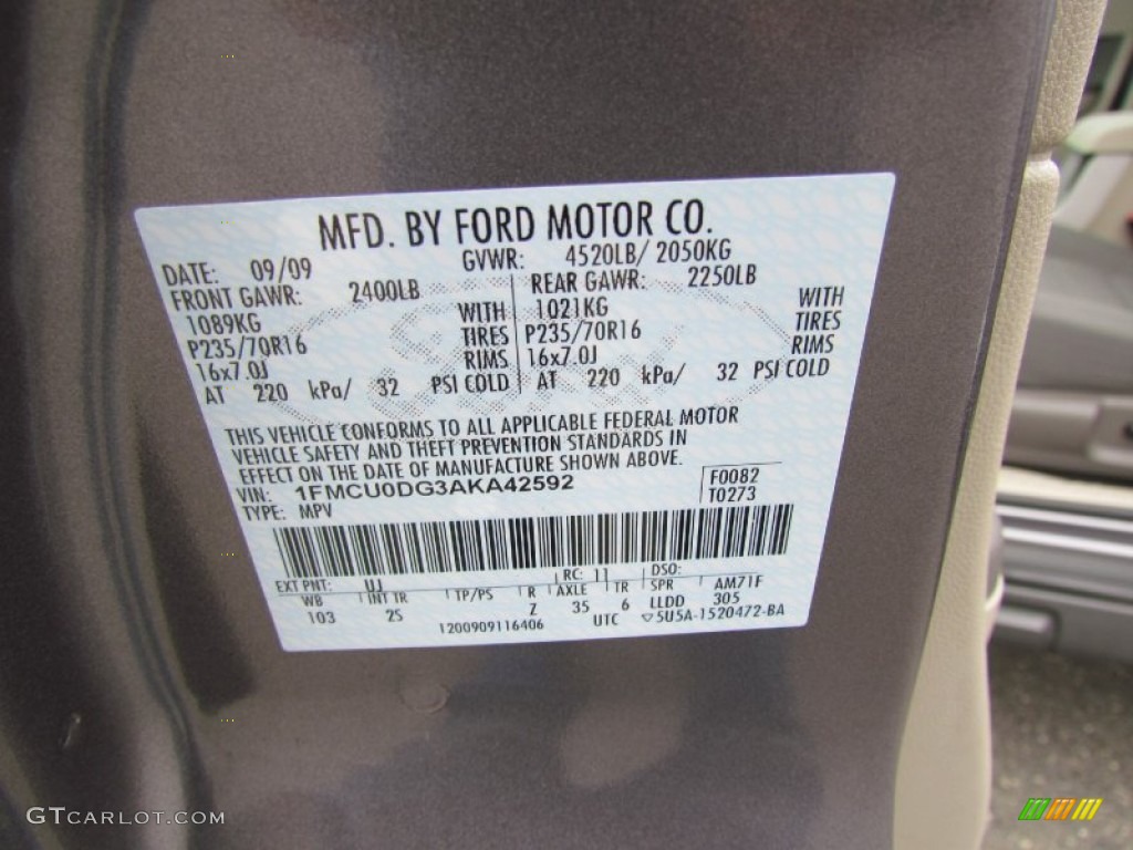 2010 Escape Color Code UJ for Sterling Grey Metallic Photo #61820410