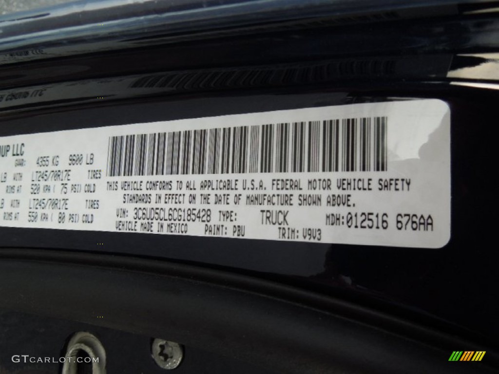 2012 Ram 2500 HD Color Code PBU for True Blue Pearl Photo #61820456