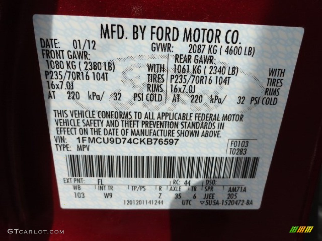 2012 Escape Color Code FL for Toreador Red Metallic Photo #61824800