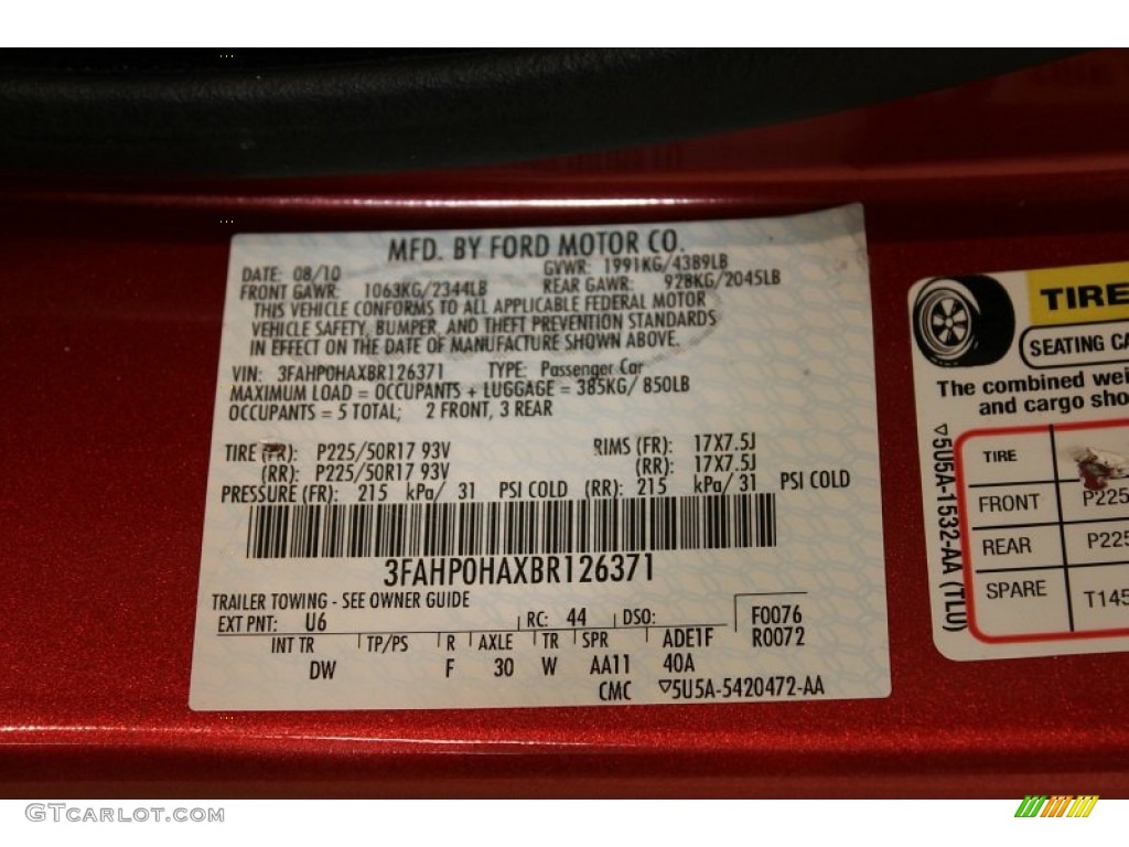 2011 Fusion Color Code U6 for Red Candy Metallic Photo #61829209