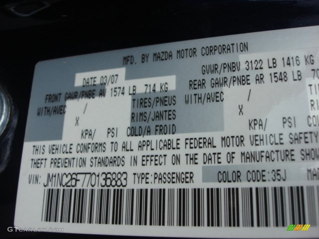 2007 Mazda MX-5 Miata Touring Hardtop Roadster Color Code Photos