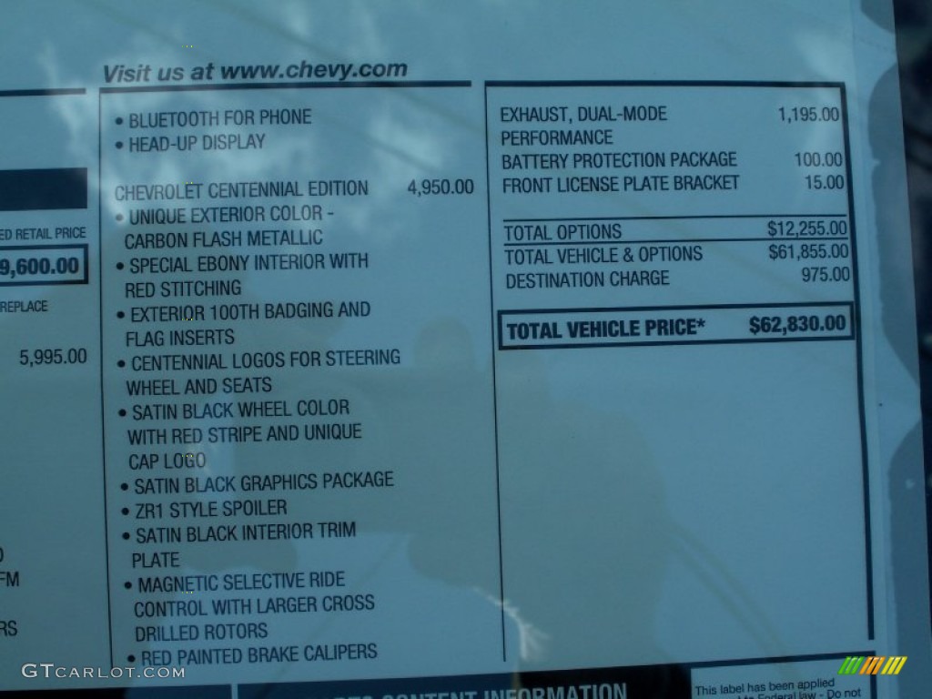 2012 Chevrolet Corvette Centennial Edition Coupe Window Sticker Photo #61839198