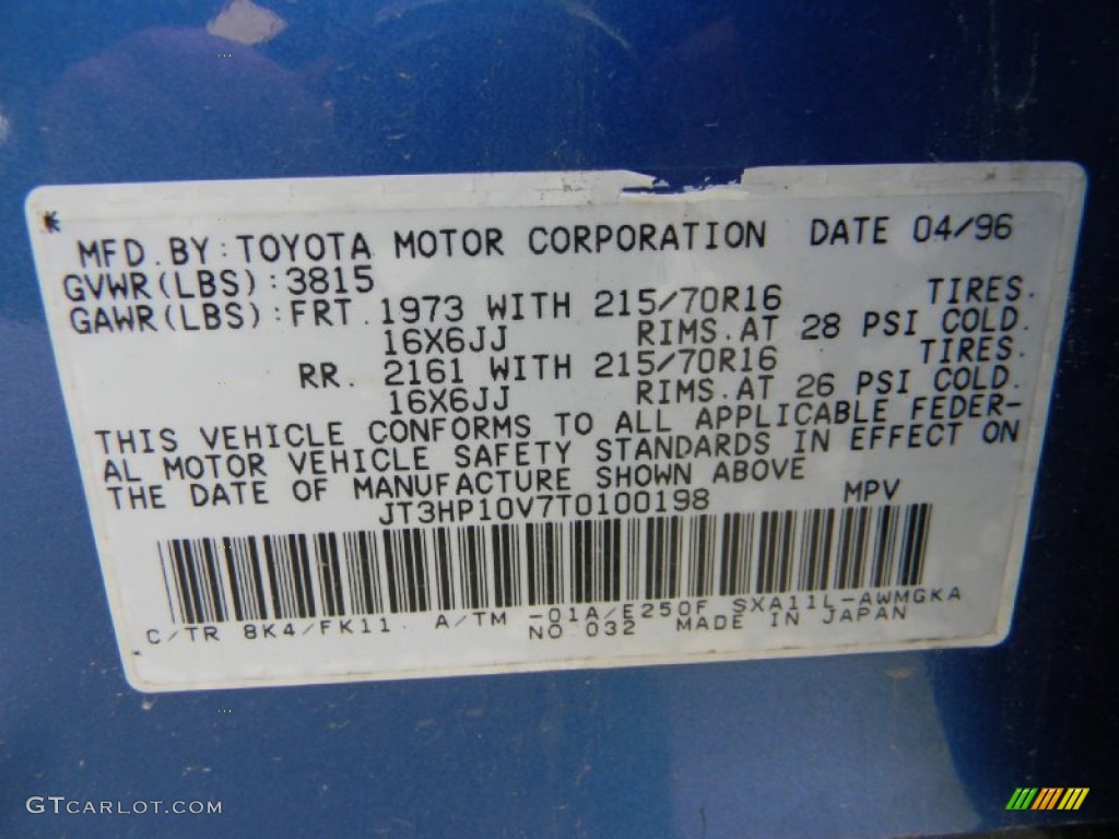 1996 Toyota RAV4 4WD Color Code Photos