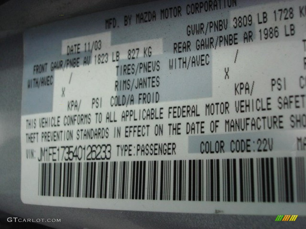 2004 RX-8 Color Code 22V for Sunlight Silver Metallic Photo #61843305