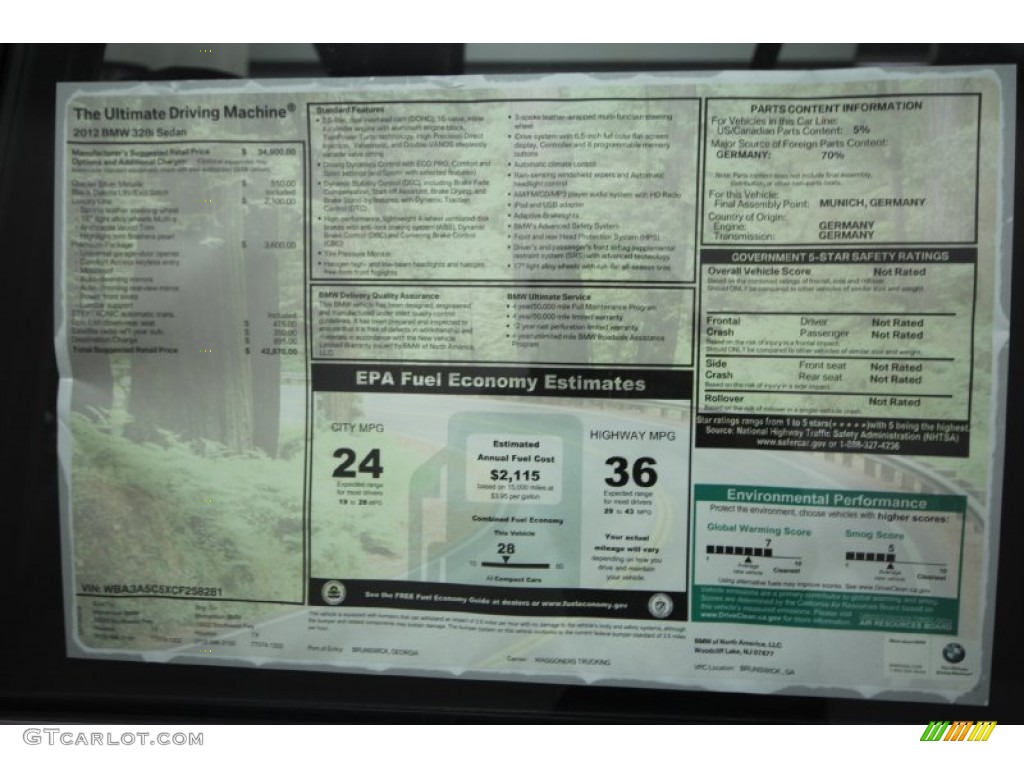 2012 BMW 3 Series 328i Sedan Window Sticker Photo #61846936