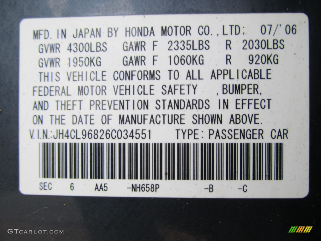2006 TSX Color Code NH658P for Carbon Gray Pearl Photo #61849671