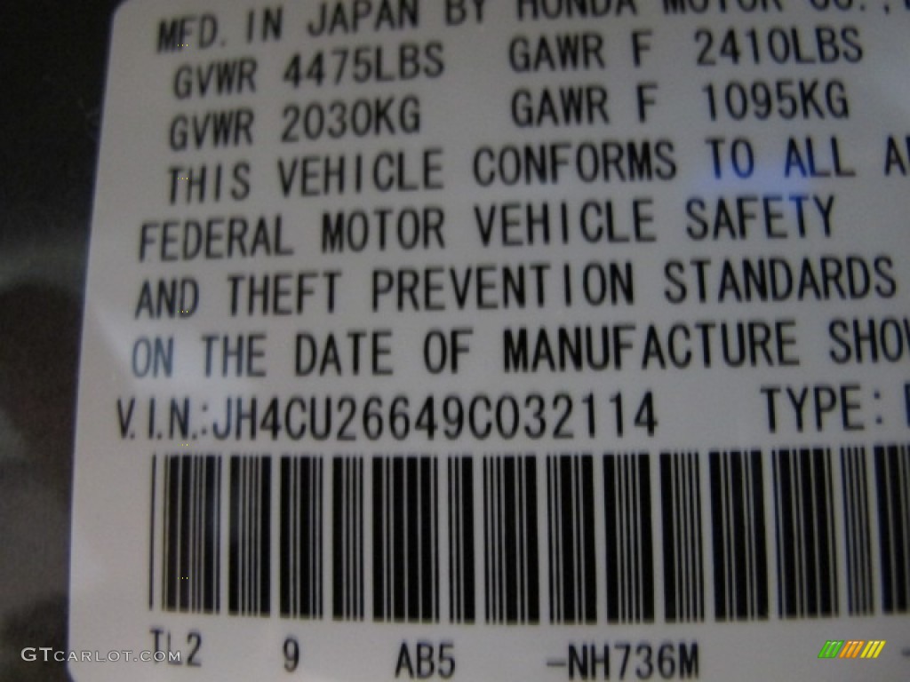 2009 TSX Color Code NH736M for Grigio Metallic Photo #61849884