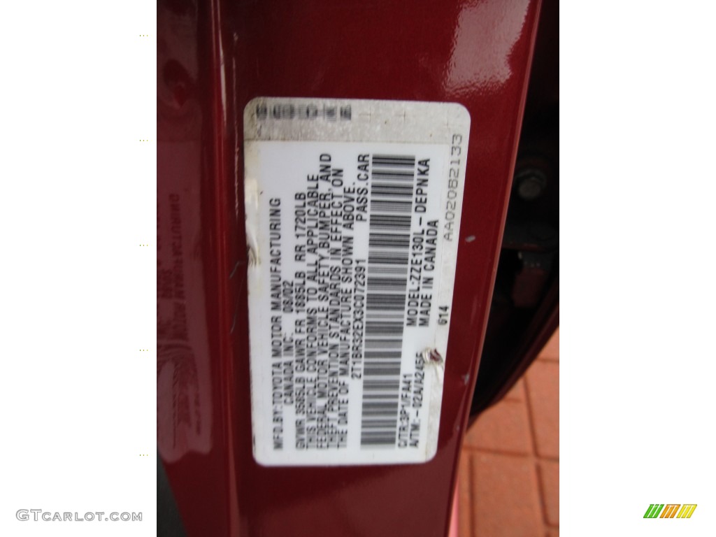 2003 Corolla Color Code 3P1 for Impulse Red Photo #61851216