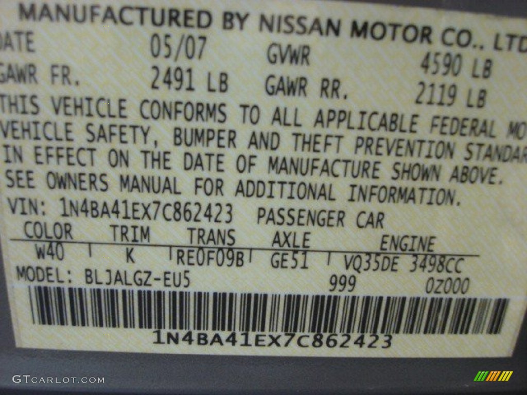 2007 Maxima Color Code W40 for Precision Gray Metallic Photo #61853035