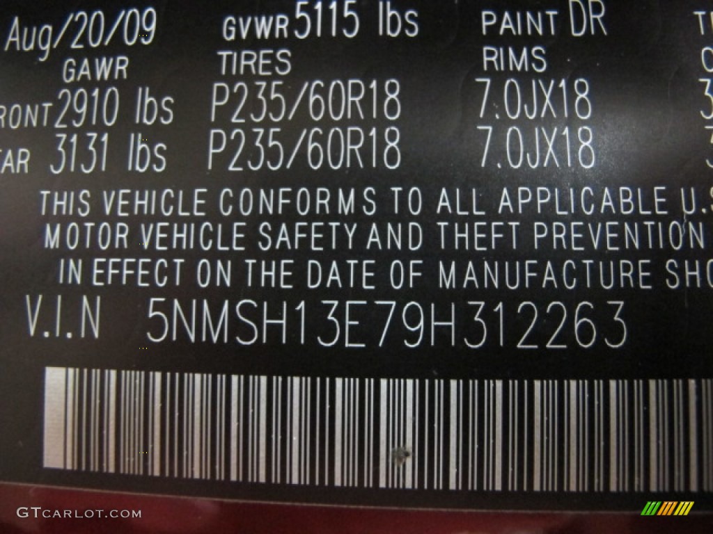 2009 Santa Fe Color Code DR for Dark Cherry Photo #61853508