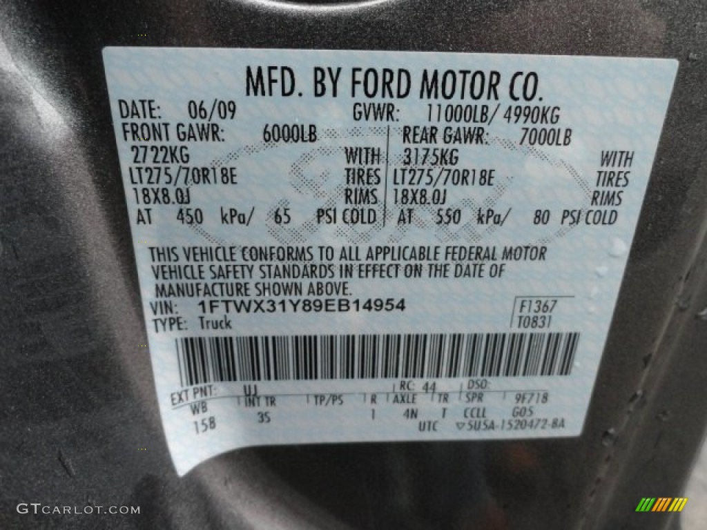 2009 F350 Super Duty Color Code UJ for Sterling Grey Metallic Photo #61854411