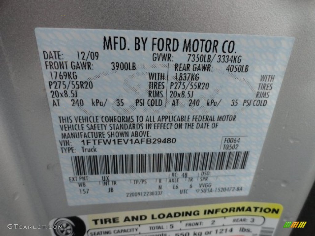2010 F150 Color Code UX for Ingot Silver Metallic Photo #61854758
