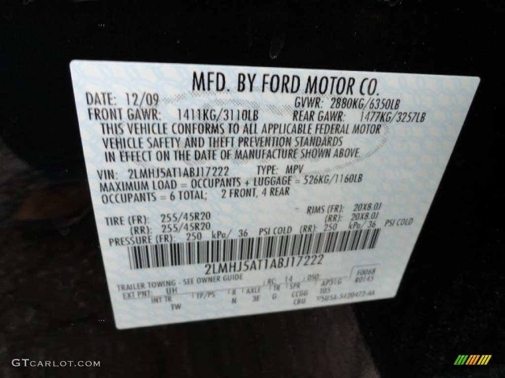2010 MKT Color Code UH for Tuxedo Black Metallic Photo #61856127