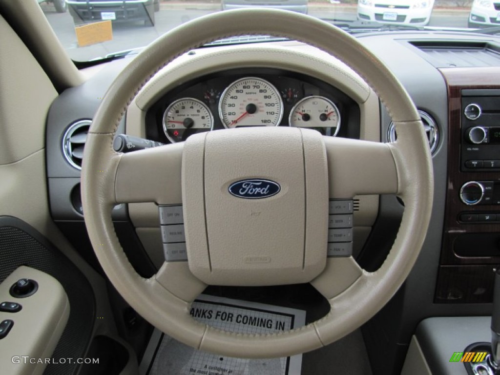 2008 Ford F150 Lariat SuperCrew 4x4 Tan Steering Wheel Photo #61856691