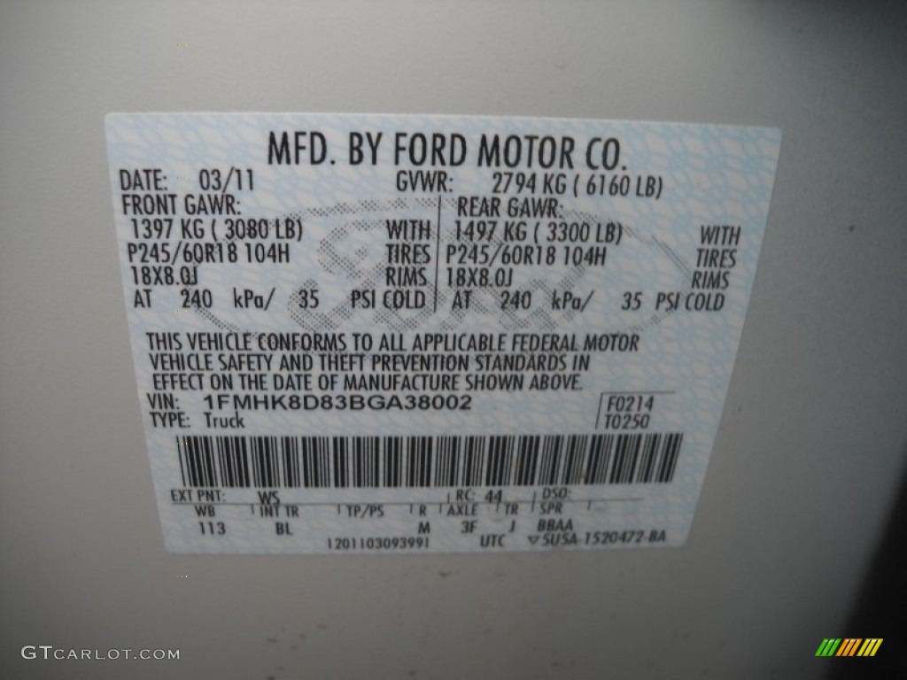 2011 Explorer Color Code WS for White Suede Photo #61865770