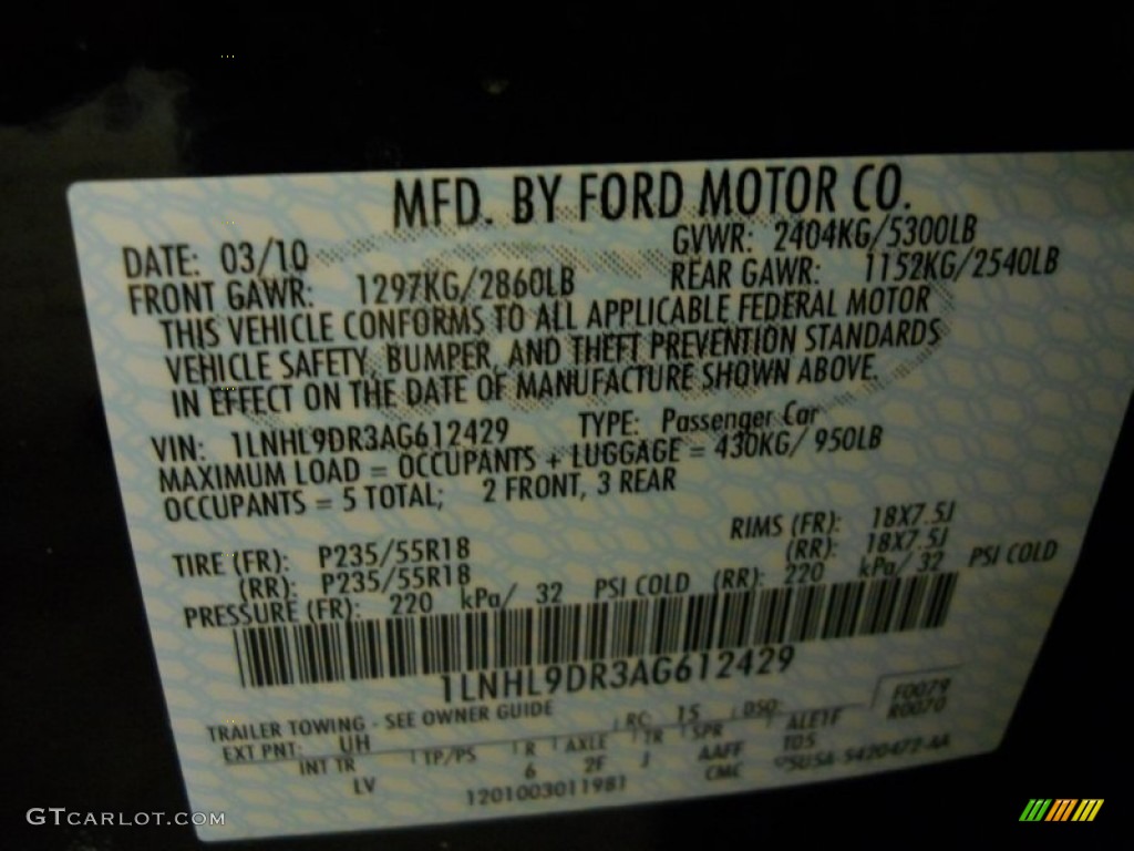 2010 MKS Color Code UH for Tuxedo Black Metallic Photo #61866501