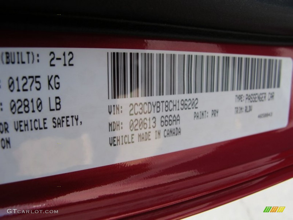 2012 Challenger Color Code PRY for Redline 3 Coat Pearl Photo #61880409